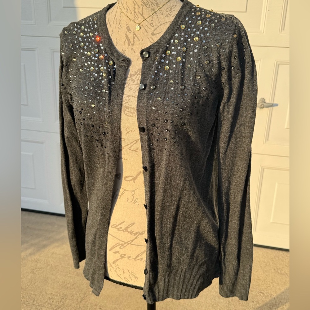 Embellished Black Cardigan Sweater